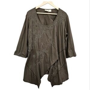 LA Blend Handmade Boho Beaded Embroidered‎ Lagenlook Tunic Top Handkerchief Hem
